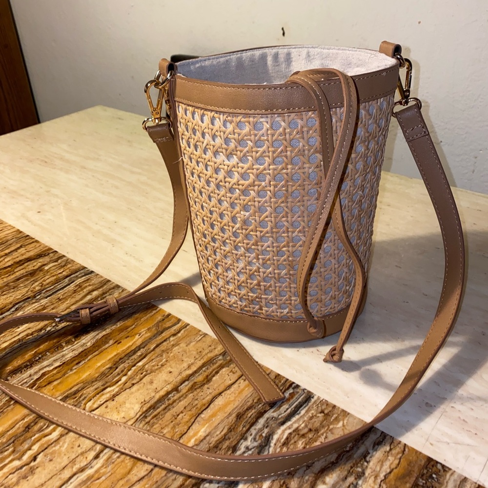 Tommy Bahama Round Cylinder Handwoven Rattan Straw Bag